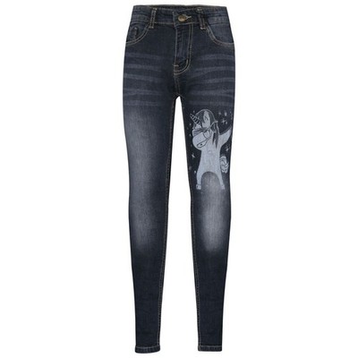 Kids Girls Jeans Designer Unicorn Dab Black Denim Stretchy Pants Trouser 5-14 Yr