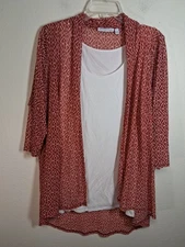 Notations Blouse Business Casual Granny Office White Orange Size 1X XL