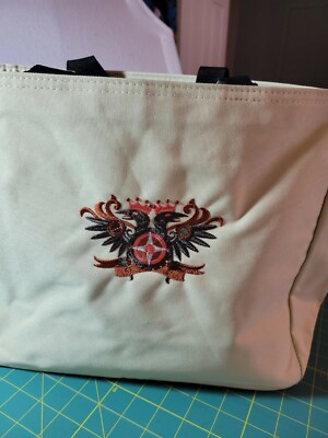 Tote - Cream- Embroidered Steampunk Alchemy Double Headed Eagle