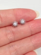 925 Sterling Silver Cz Dainty Sunburst Stud Earrings Womens 5.5mm