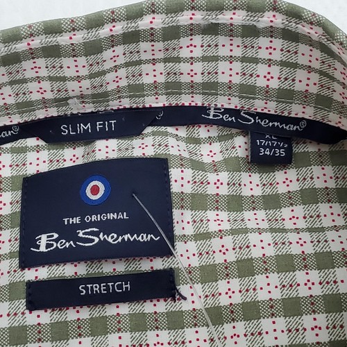 Men's Ben Sherman Original L/S Green Plaid Stretch SlimFit Button Down Shirt XL - Picture 2 of 10