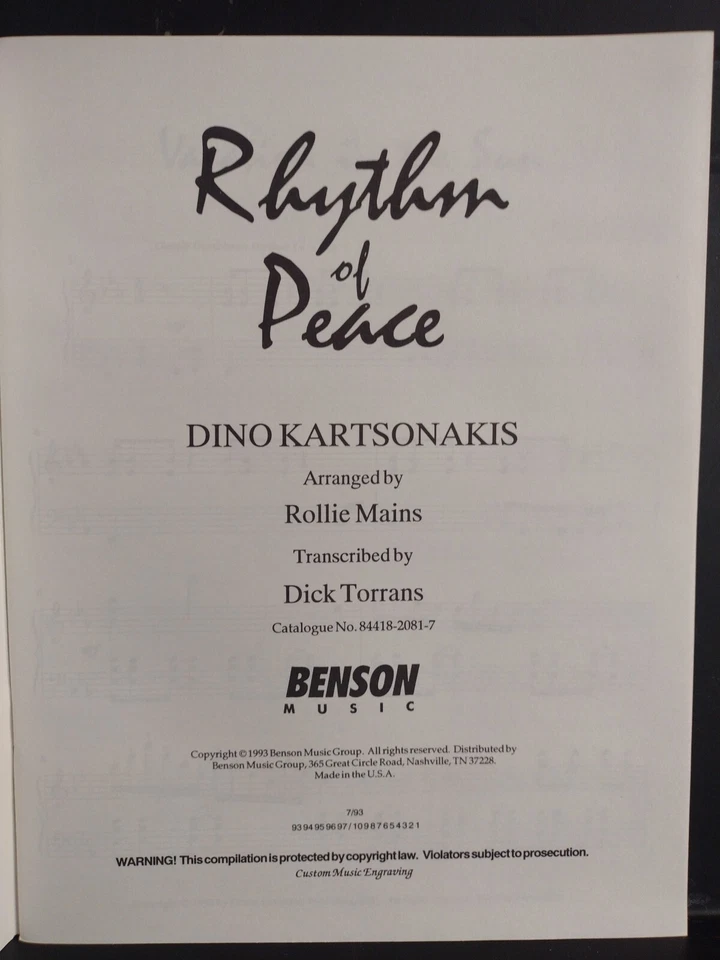 DINO Kartsonakis Songbook Rhythm of Peace Solo Piano Praise & Worship 1993 New!! - Image 2 of 4