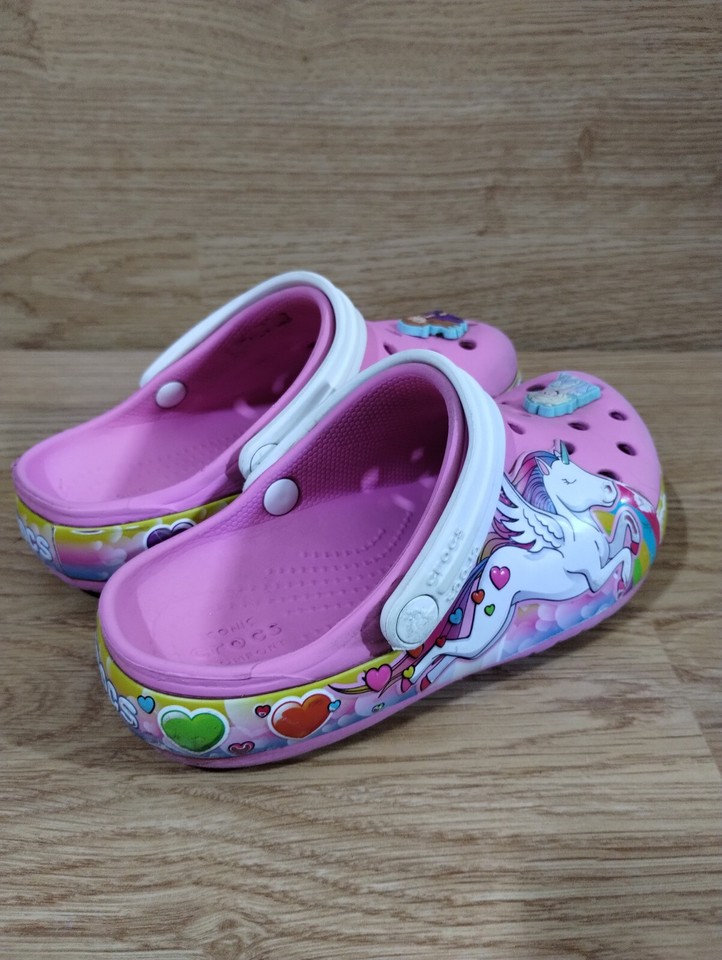 Crocs Unicorn Girls Size C10 Fun Lab Sparkle Pink 🩷 Clogs Shoes Sandals
