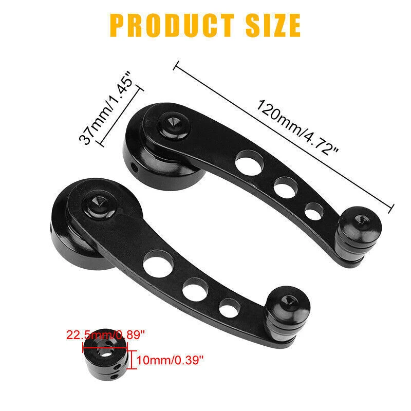 2Pcs Billet Black Aluminum Manual Car SUV Window Door Winder Glass Handle Crank - Image 3 of 4