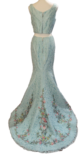 Sherri Hill 2-teiliges formelles Abschlussballkleid Größe 8 blau & weiß Spitze Blumenstickerei - Bild 4 von 24