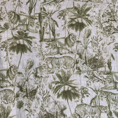 Rachel Zoe 100% Linen Ivory & Green Lions & Tigers Tropical Print Blouse XL - Picture 7 of 9