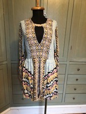 Free People Tunic Mini Dress Rayon Bohemian Short Pleat 2 Pocket Multicolor - 6