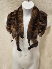 Vintage Mink Stole 4 Pelts Head Full Body Brown Animal Scarf Collar Wrap Shaw 