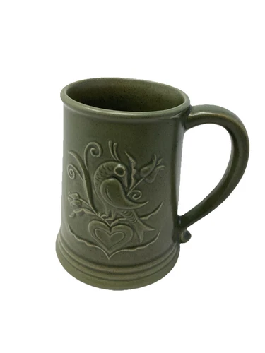 Chatham Potters Bird Heart Green Mug/Stein Vtg Dutch Scandinavian Design