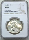 1962-D Franklin Half Dollar NGC MS64 90% FBL Frosty Luster New Holder #C283B