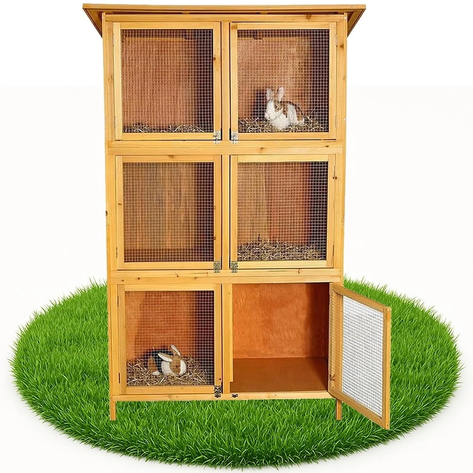 Hasenstall Kaninchenstall Freigehege Hasenkäfig 6 Boxen Holz Kleintierstall XXL