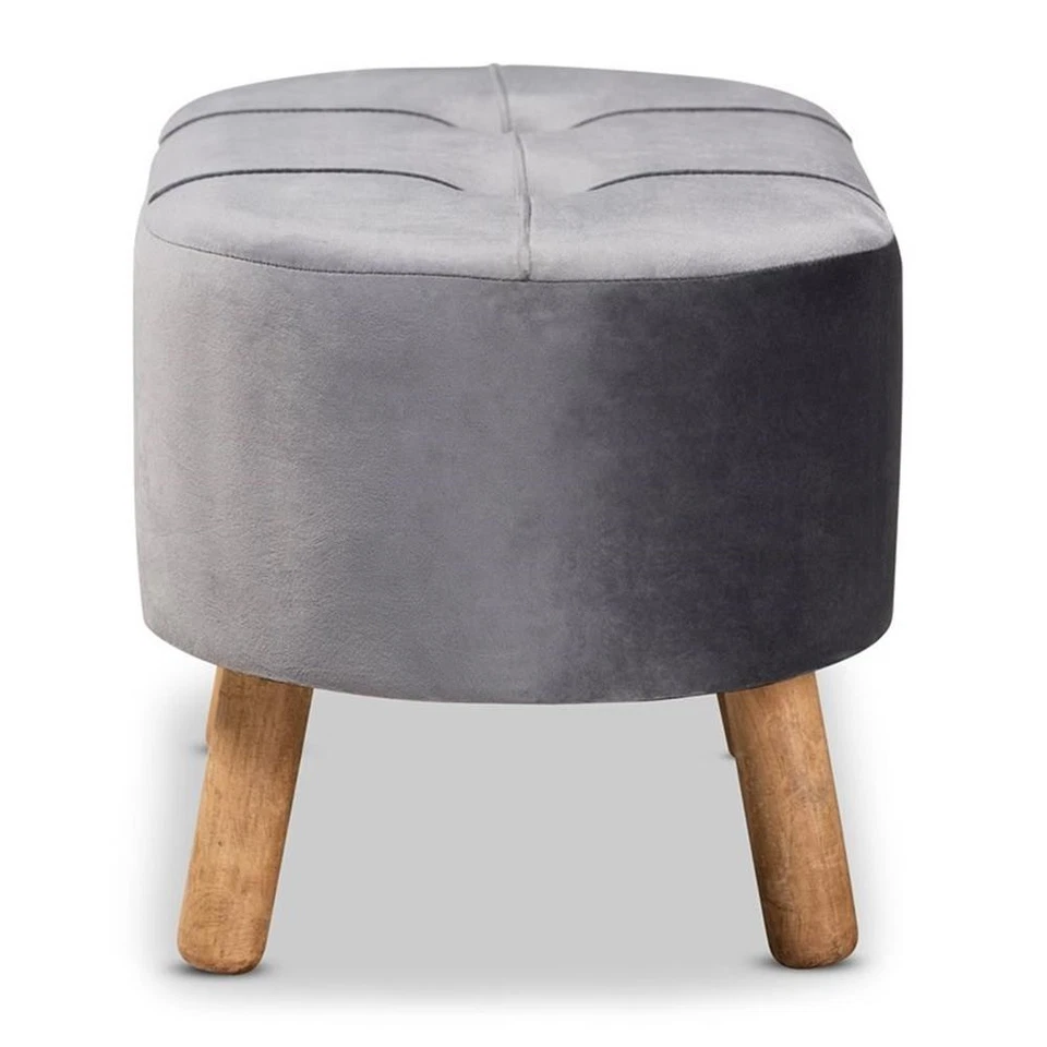 Baxton Studio Simone Grey Velvet Fabric Upholstered Wood Ottoman - Image 3 of 4