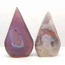Lot Of 2 Druzy Pink Agate Teardrop Freeform Ornament Flames - USA
