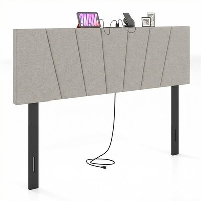 Headboard for Queen&Full Size Bed,Geometric Upholstered Head Board w/2AC Outlets