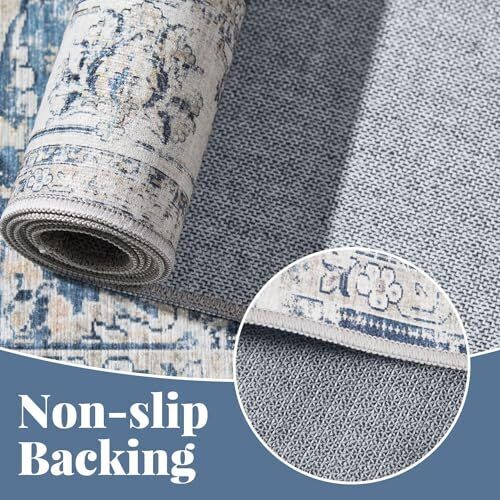 Area Rug 9x12 Washable Living Room Rug - Dark Blue 9'x12' Distressed Dark Blue - Bild 4 von 6