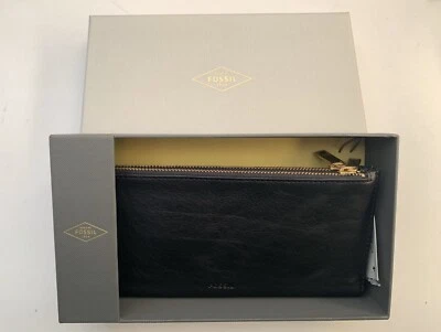 NEU UND VERPACKT Fossil Shelby CLUTCH schwarz/braun Leder Geldbörse garantiert Original - Bild 1 von 4
