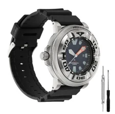 for Citizen Eco-Drive Promaster BJ8050 Silver Metal Adapters 24mm Silicone Bands