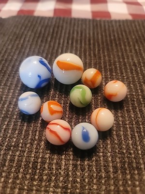  VINTAGE ALLEY AGATE FLAME SWIRL MARBLE Lot Of 10