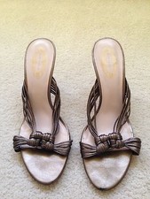 Elie Tahari Bronze Strappy Leather Sandals 3-1/2" Heels Size 39/ 8.5