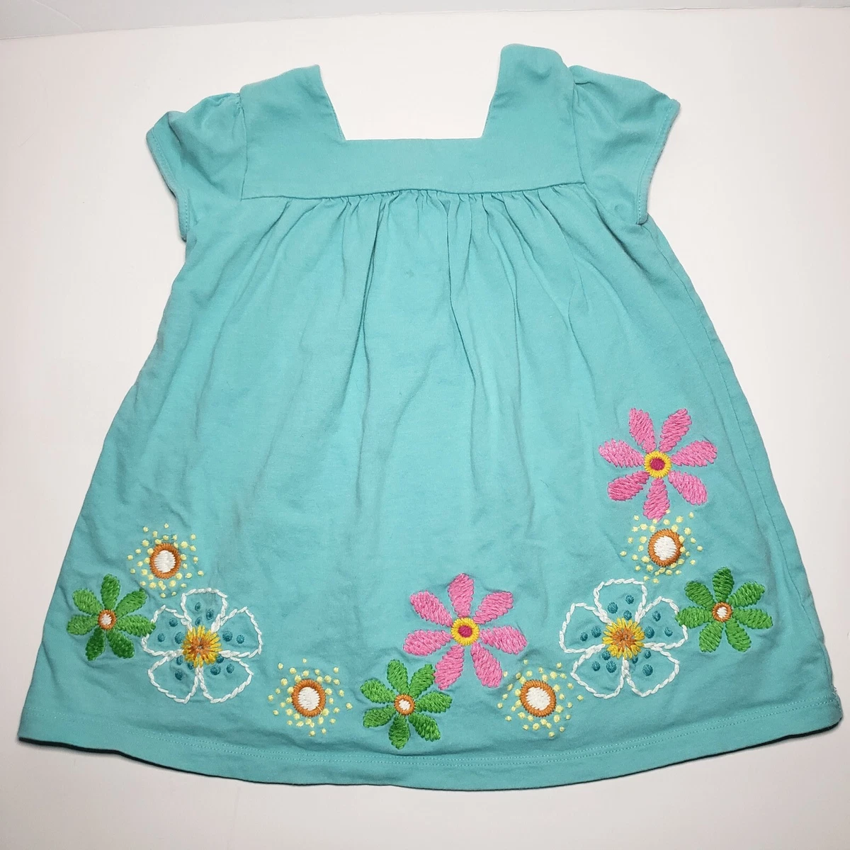 Baby Gap Girls Dress 2T Turquoise Aqua Blue Cotton Embroidery