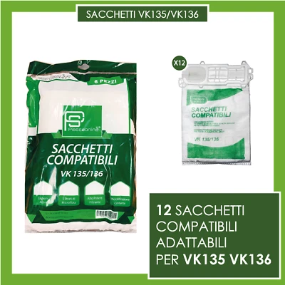 KIT 12 SACCHETTI VORWERK FOLLETTO KOBOLD COMPATIBILI 135 136 (NO 200 220 135)