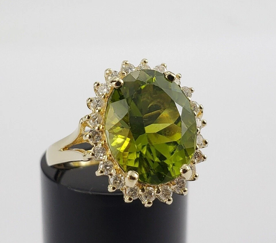 Natural Peridot and Diamonds Gemstone Ring 14k Yellow Gold Cocktail Ring - Image 2 of 4