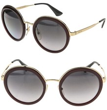 PRADA CINEMA 50T Round Metal Gold Burgundy POLARIZED Fashion Sunglasses PR50TS