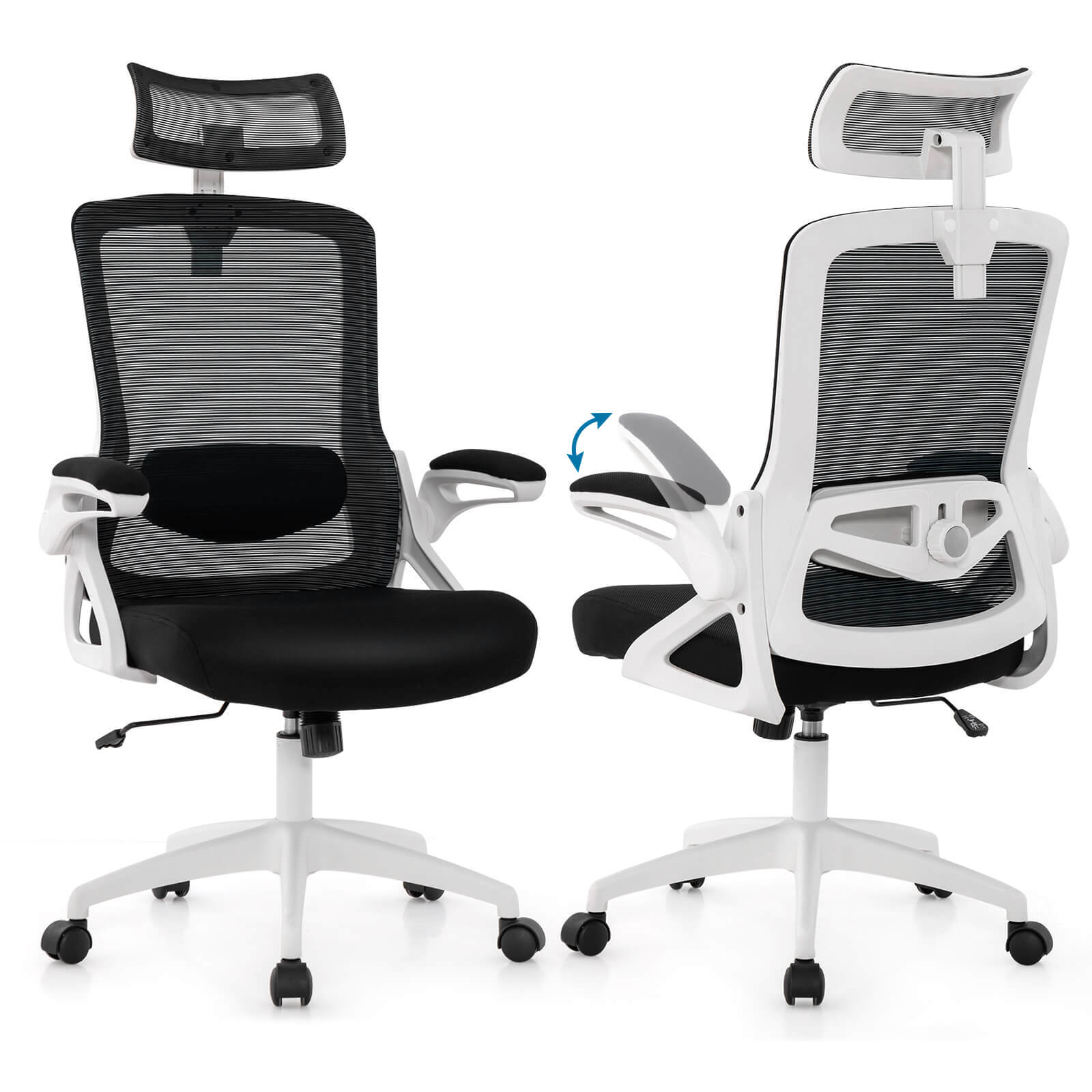 Ergonomic Office Chair w/ Adjustable Lumbar Support Rocking Backrest Armrests-image