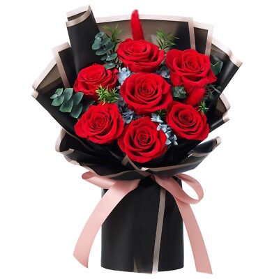Rose Bouquet 7-Piece Preserved Flowers Bouquet Real Roses Flowers Gift for Wo...
