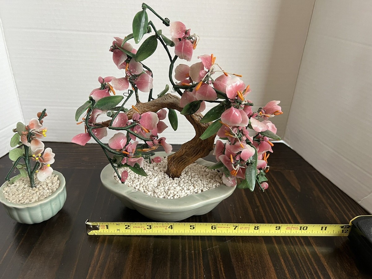 Vintage Chinese Peking Glass Stone Jade Cherry Blossom