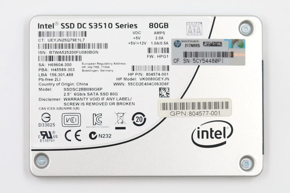 Intel SSDSC2BB080G6P 80GB 2.5" 6Gbps SATA Solid State Drive HP P/N: 804574-001 - Image 2 of 4