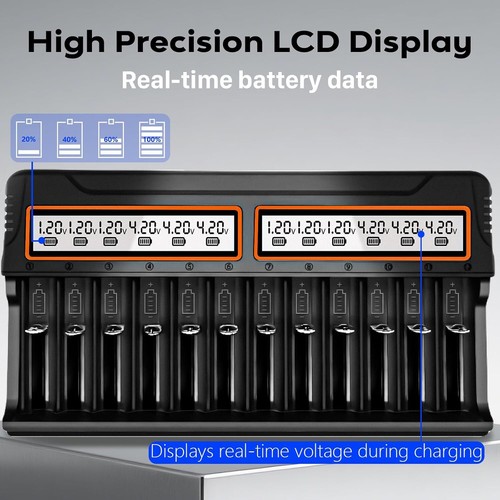 12 Slots Battery Charger For Rechargeable AA/AAA Lithium Li-ion Battery Charging - Picture 3 of 6