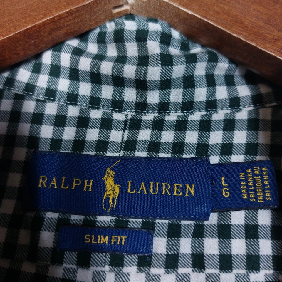 Ralph Lauren Shirt Mens Large Green White Check Slim Fit Long Sleeve Button Down - Image 2 of 4