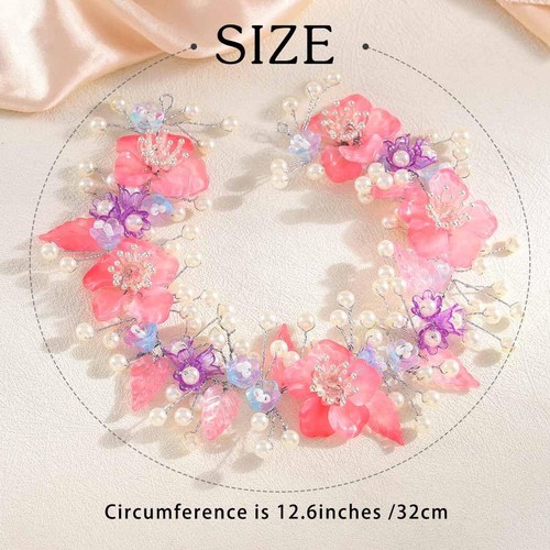 Pink Flower Girls Headpiece Pearl Wedding Headband Crystal Floral Girls Hair ... - Picture 2 of 7