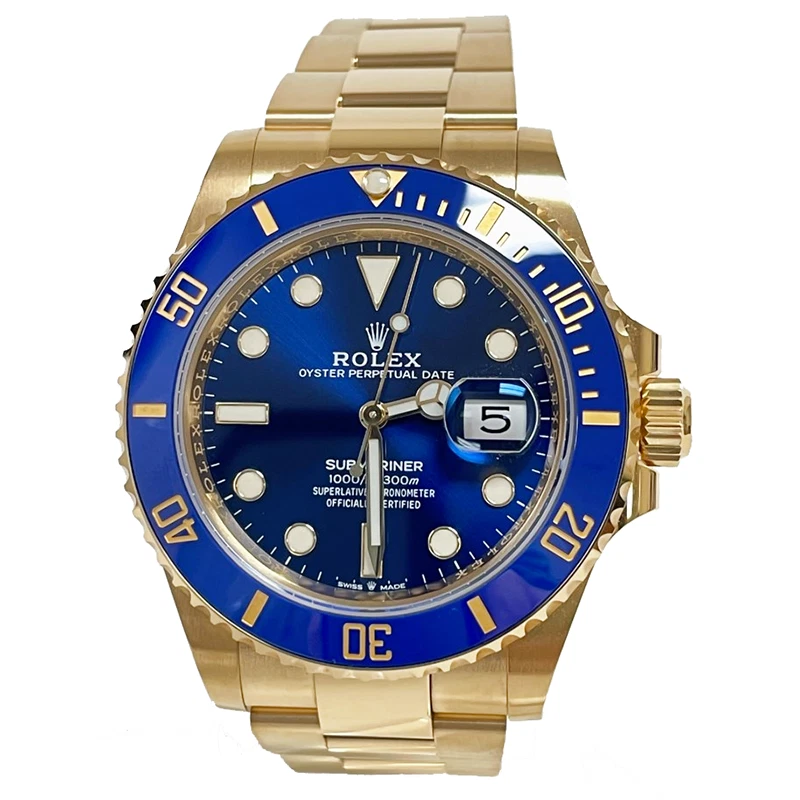 ROLEX Submariner 18k Yellow Gold Ceramic Bezel 126618LB Blue 41mm
