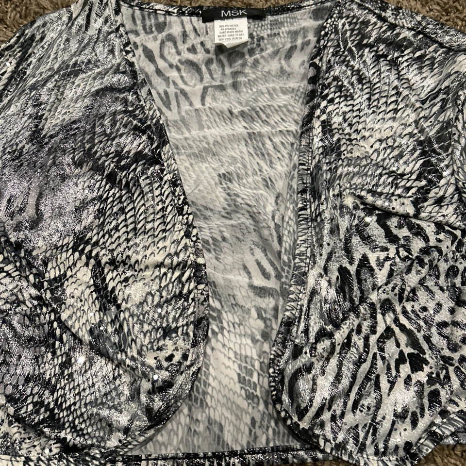 MSK Jacket Womens Animal Print Sequin Open Crop Women’s Size M A21 - Image 2 of 4