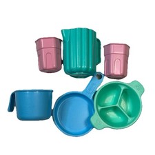 Vintage Little Tikes Dishes Lot Pan Cups Measuring Cup Pitcher Baby Bowl