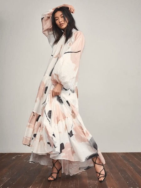 AJE Serenity Smock Maxi Shirt Dress - Size 14 - Long Sleeve Print Tiered Flowy