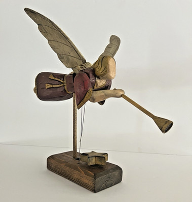 Peaceable Kingdom Folk Art Wood Carved Musical Moving Angel