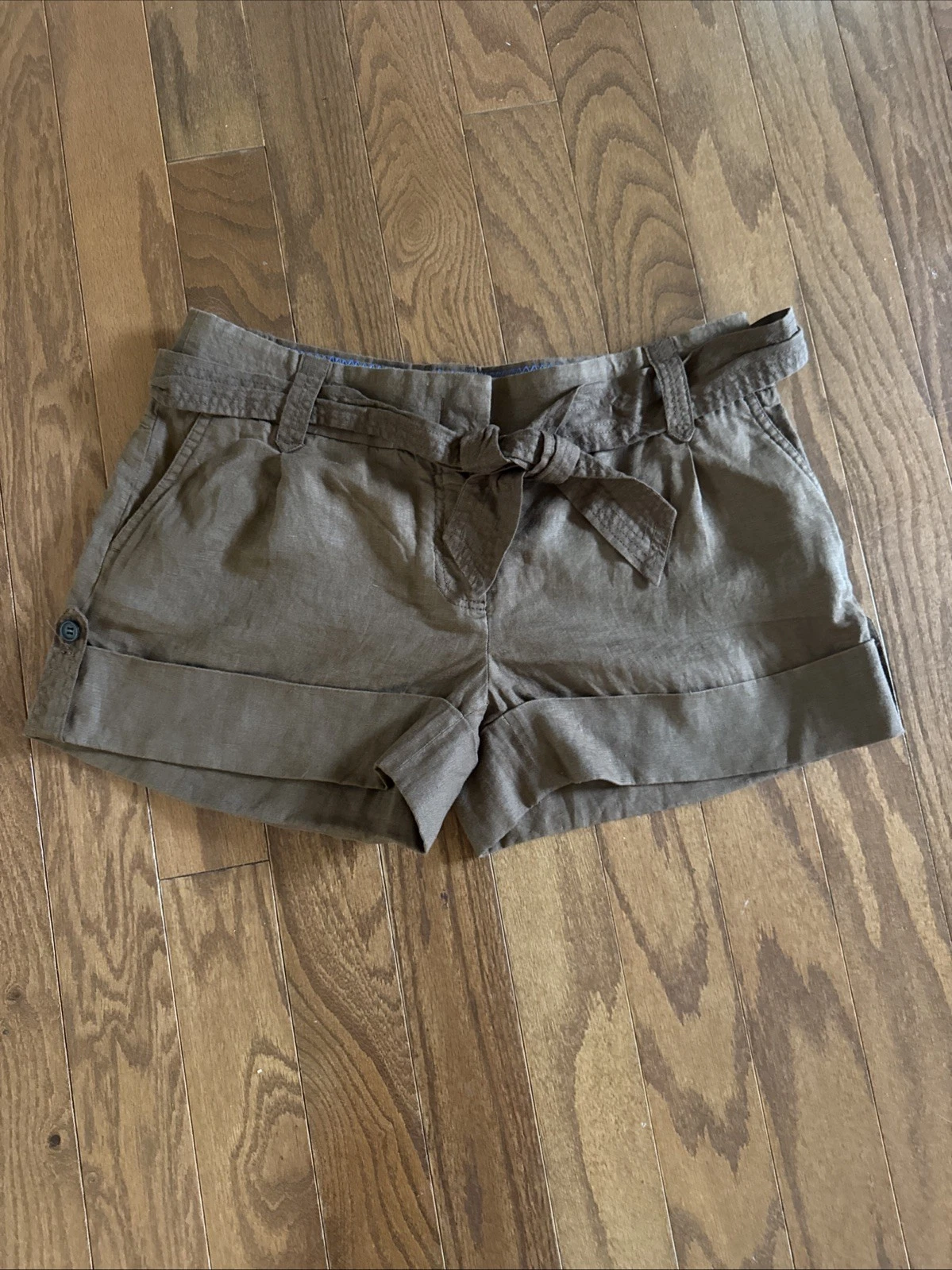 J. Crew 100% Linen Brown Tie Waist Shorts Size 10 Travel Safari