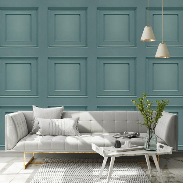 Belgravia Neue Vliestapete Holzpaneele 3D-Optik Soft Teal 8489-image