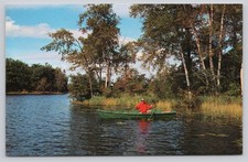 Vintage Photochrome Postcard Fly-Fishing by Thomas Peters Lake
