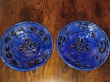 Set Of Two Glazed Ceramic Hand Etched Decorative Bowls/ Germany
