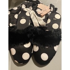 Victoria's Secret Satin Faux Fur Trim Polka Dot Slippers House Shoes M 6/7