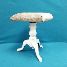 VTG 13'' X 18'' Wood Post Piano Stool White Paint Cast Iron Legs Upholstered