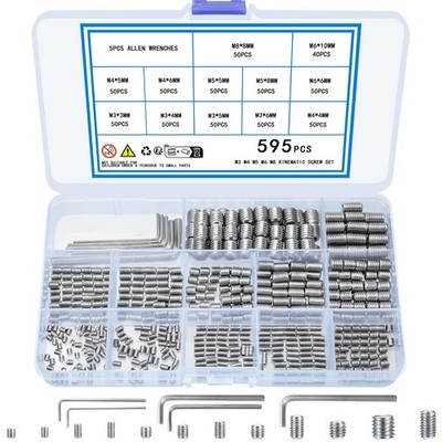 KOXXIAMOQ 595pcs Set Screws Assortment Kit Allen Head Grub Screws M3 M4 M5 M6...