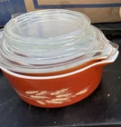 Set of 3 Vintage Pyrex Autumn Harvest Wheat Casserole Dishes w/ Lids