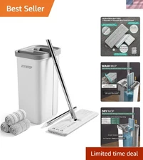 Home Floor Mop and Bucket Set Wet Dry Cleaning Microfiber Pads 60 Inch