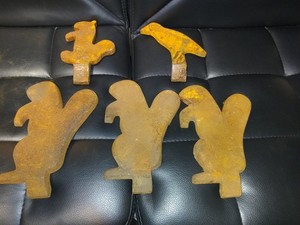 Vintage 5 Cast Iron Carnival Shooting Target Game Squirrels & Bird Rare HTF