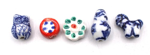 Hand-Painted Porcelain Ceramic Beads Set Of 5 Necklace Bracelet Charms Crafts